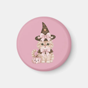 Aimant Mignonne sorcière de chat d'Halloween Citrouille r
