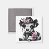 Aimant Mignonne Veau Portant Casquette orné de fleurs (Recto/Verso)
