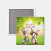 Aimant Mignonne, Whimsical Joyeuse Pâques avec 2 lapins (Recto/Verso)
