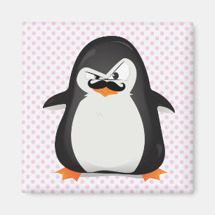 Aimant Mignons Pingouins Blancs Et Moustache Amusante