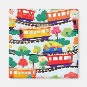 Aimant Mignons trains et motif d'arbres bleu (Devant)