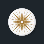 Aimant Milieu du siècle moderne Gold Starburst Round<br><div class="desc">Le design moderne du milieu du siècle avec starburst rétro vintage sert de point central, complété par des éléments modernes de starburst design. Un design simple et épuré de démarrage dans une palette de couleurs or et blanc. Une conception d'une collection de coordination. Conçu comme un modèle, vous pouvez créer...</div>