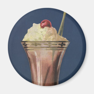 Aimant Milk-shake à la glace vintage, crème fouettée et c