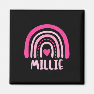 Aimant Millie Nom Coeur mignon arc-en-ciel personnalisé
