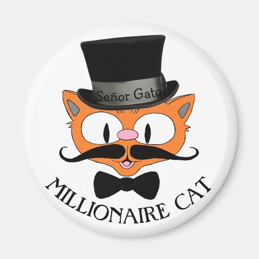Aimant MILLIONAIRE CAT Mustache Cat with Top Hat (Devant)