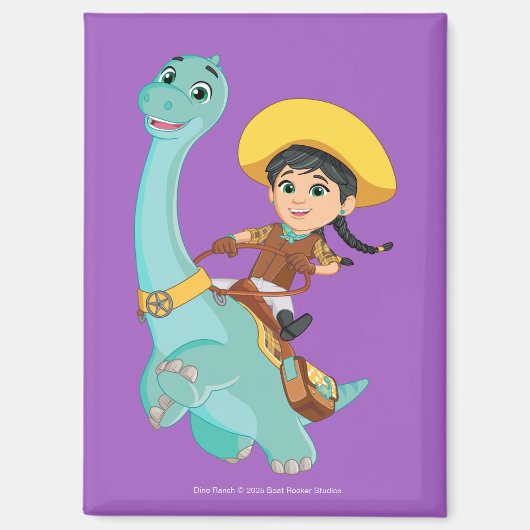 Aimant Min & Clover | Joyeux Cowgirl & Brontosaurus Ride (Recto)