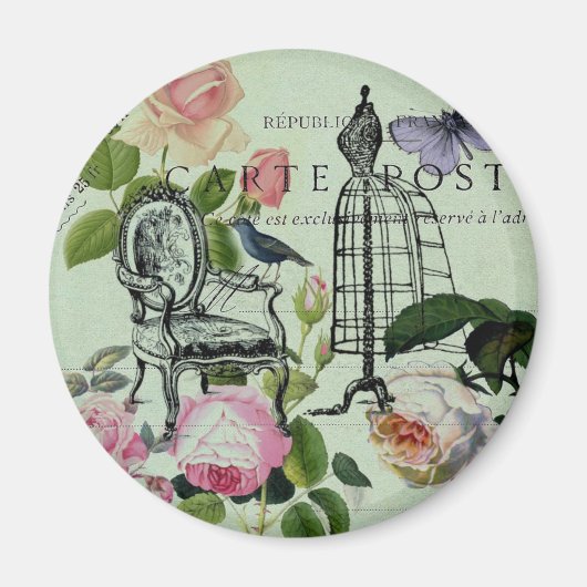 Aimant minder vintage french rose butterfly paris (Devant)