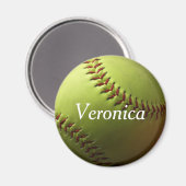 Aimant Mini de softball jaune avec nom (Recto/Verso)