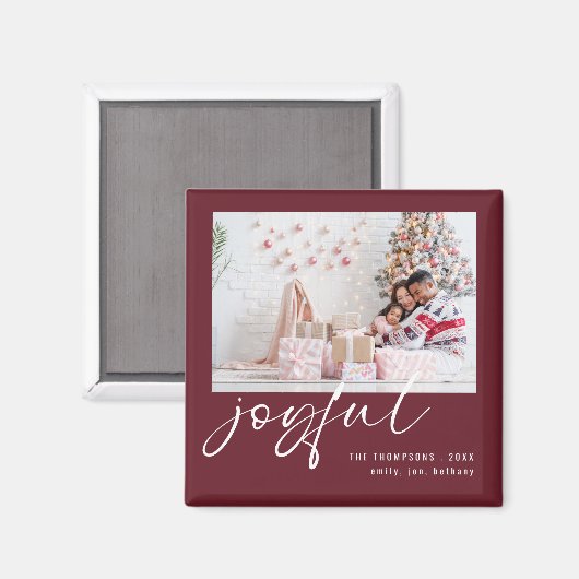 Aimant Mini photo Joyeux Script Noël Bourgogne (Recto/Verso)