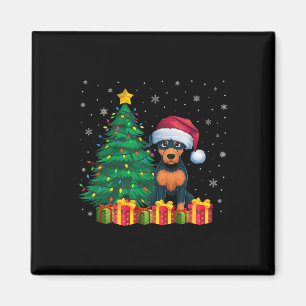 Aimant Miniature moche Pinscher Santa Hat lumières Noël
