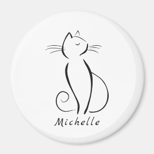 Aimant Minimalist black cat on white add name