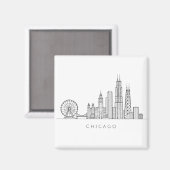 Aimant Minimalist Chicago Skyline Line Art (Recto/Verso)