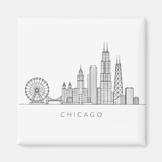 Aimant Minimalist Chicago Skyline Line Art (Devant)