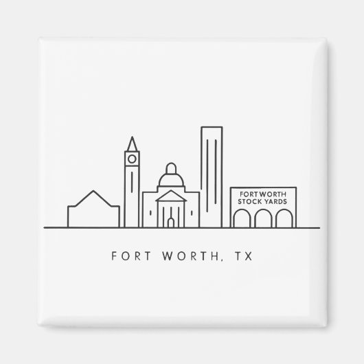 Aimant Minimalist Fort Worth Skyline Illustration (Devant)