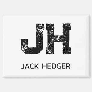 AIMANT MINIMALISTE NOIR MONOGRAMME À DEUX LETTRES NOM BLA