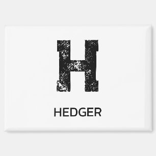AIMANT MINIMALISTE NOIR UNE LETTRE MONOGRAMME NOM BLANC