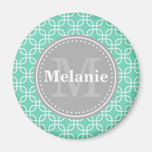 Aimant Mint Carré moderne Motif gris Monogramme (Devant)