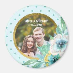 Aimant Mint Faux Gold, Aquarelle Florale Mariage Photo