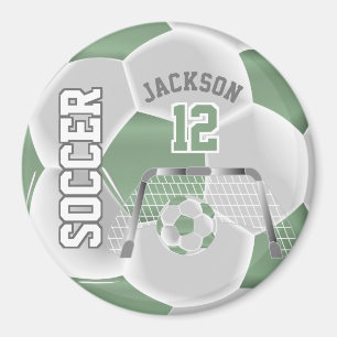 Aimant Mint Green and White Personalize Soccer Ball