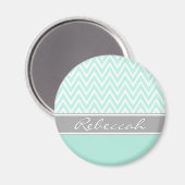 Aimant Mint Green White Chevron Zigzag Motif Grey Nom (Recto/Verso)