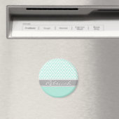 Aimant Mint Green White Chevron Zigzag Motif Grey Nom (In Situ (Lave-vaisselle))