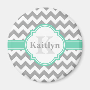 Aimant Mint Grey Chevron Motif & Quatrefoil marocain