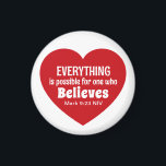 Aimant Miracle Bible Verse Red Heart Encouraging Believe<br><div class="desc">This cute magnet features a red heart with the powerful Bible verse of Mark 9:23.   It's a nice inspirational gift for Valentine's Day or any other occasion when encouragement is needed.</div>