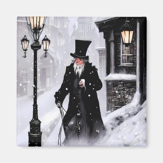 Aimant Misère Ebenezer Scrooge Snowy Victorian Street (Devant)