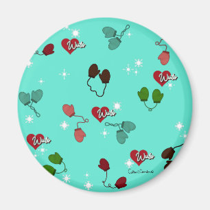 Aimant Mittens d'amour d'hiver et motif de flocon de neig