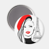 Aimant Mode illustration femme française au béret rouge (Recto/Verso)