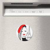 Aimant Mode illustration femme française au béret rouge (In Situ (Lave-vaisselle))