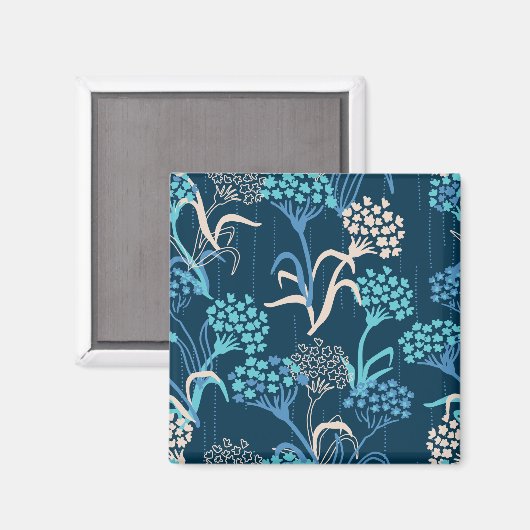 Aimant Modèle Floral Hydrangea stylisé - Bleu élégant (Recto/Verso)