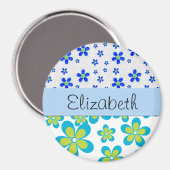 Aimant Modèle Floral, Motif De Fleurs, Votre Nom (Recto/Verso)