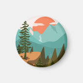 Aimant Modern Abstract Forest, Mountains, and Sunrise (Devant)