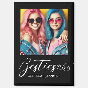 Aimant /Modern Black White Bestie Photo personnalisée