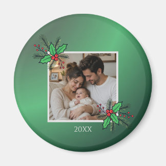 Aimant Modern Floral Christmas Photo Frame
