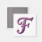 Aimant Modern Metallic Rosemaling Letter F, Pink/Purple (Recto/Verso)