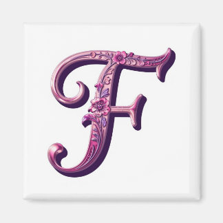 Aimant Modern Metallic Rosemaling Letter F, Pink/Purple