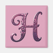 Aimant Modern Metallic Rosemaling Letter H, Pink/Purple (Devant)
