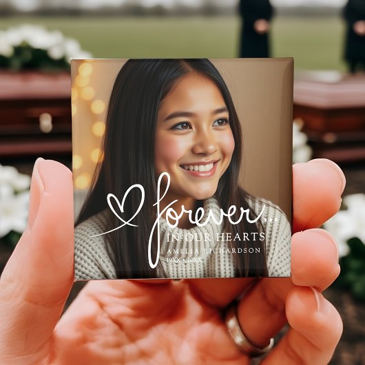 Aimant Modern Script Forever In Our Hearts Photo Memorial