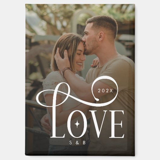 Aimant Modern Script Love Custom Engaged Couples Photo (Recto)