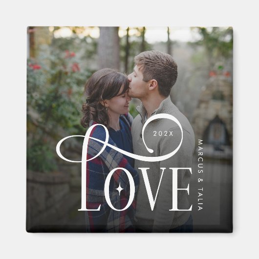 Aimant Modern Script Love Custom Engaged Couples Photo (Devant)