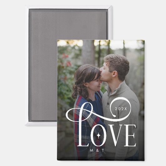 Aimant Modern Script Love Custom Engaged Couples Photo (Recto/Verso)