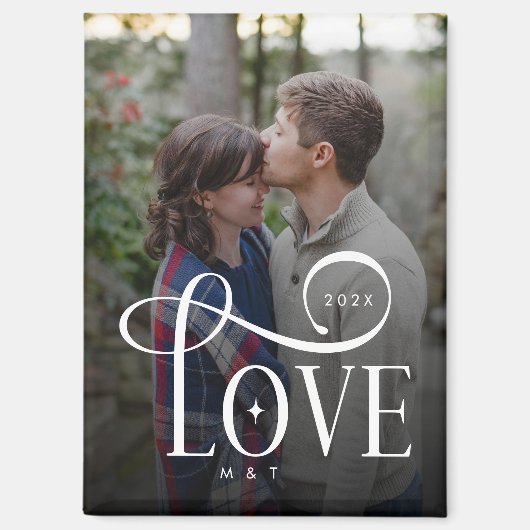 Aimant Modern Script Love Custom Engaged Couples Photo (Recto)