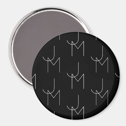 Aimant Moderne 2 Initiales Motif | Noir & Blanc (Recto/Verso)
