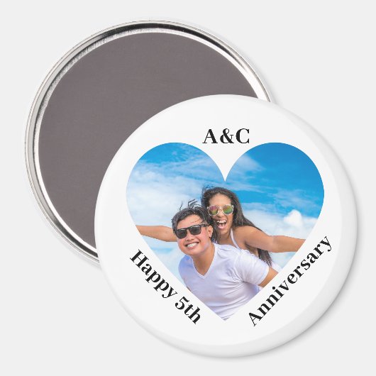 Aimant Moderne 5e anniversaire Couple Keepsaké Coeur (Recto/Verso)