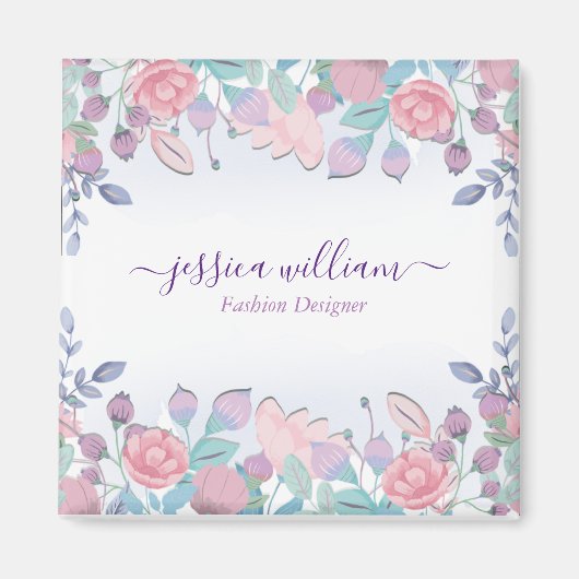 Aimant Moderne Chic Hydrangeas Bleus Floral Aquarelle (Devant)