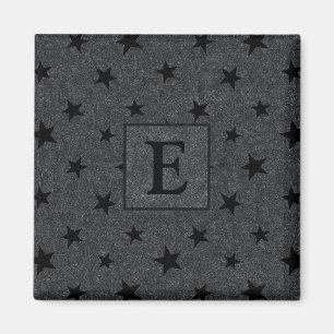 Aimant Moderne Elegant Chic Black Star Motif Monogramme