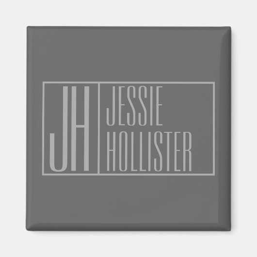 Aimant Moderne, gris sur gris foncé, logo initiales et no (Devant)