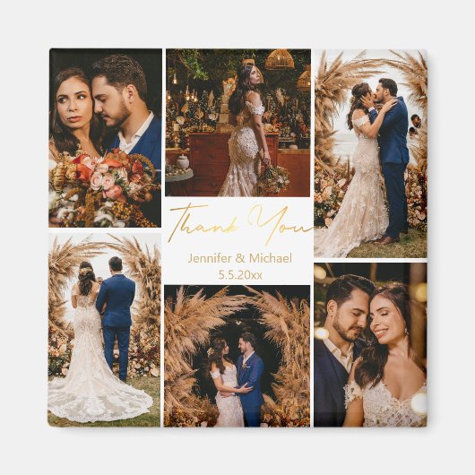Aimant moderne merci 6 photos collage or mariage (Devant)